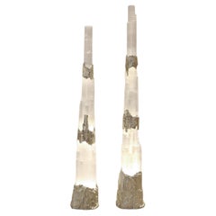A Pair of Sculpted Selenite Totems