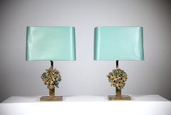 A Pair of Sculptural Brass & Quartz Lamp by Claude Victor Boeltz, France 1980's