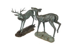 Pair of Sculptural Bronze Deer