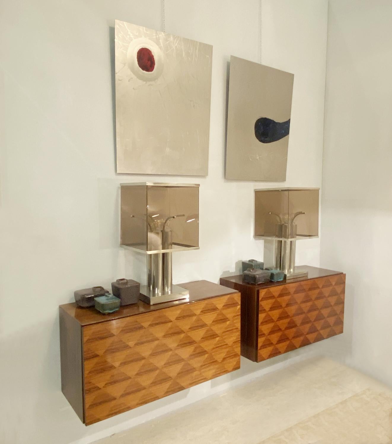 Mid-Century Modern Pair of Minimalist Square Table Lamps Attributed to Romeo Rega