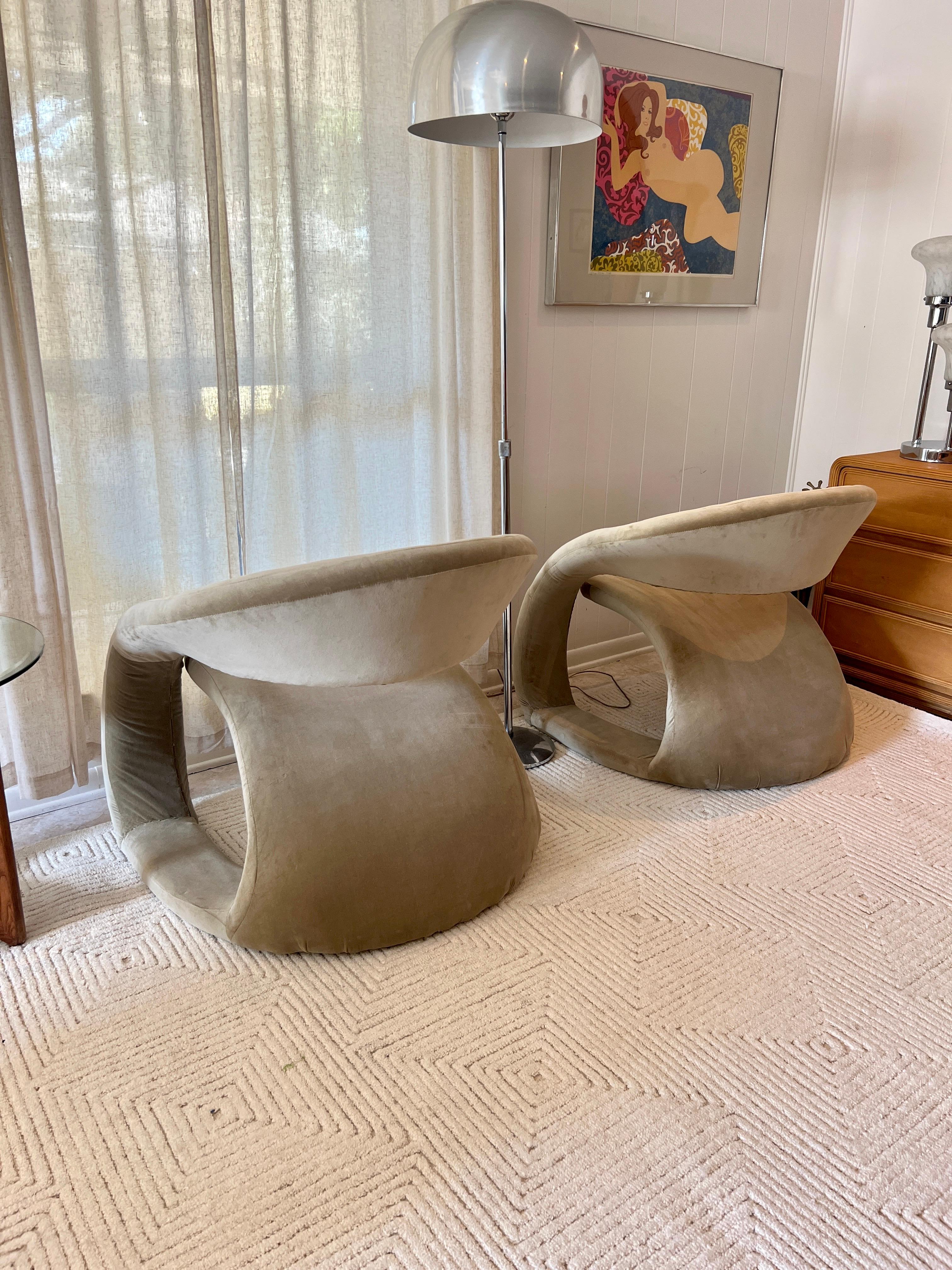 A pair of sculptural tongue chairs by Jaymar, circa 1980s. In sage green velvet 9