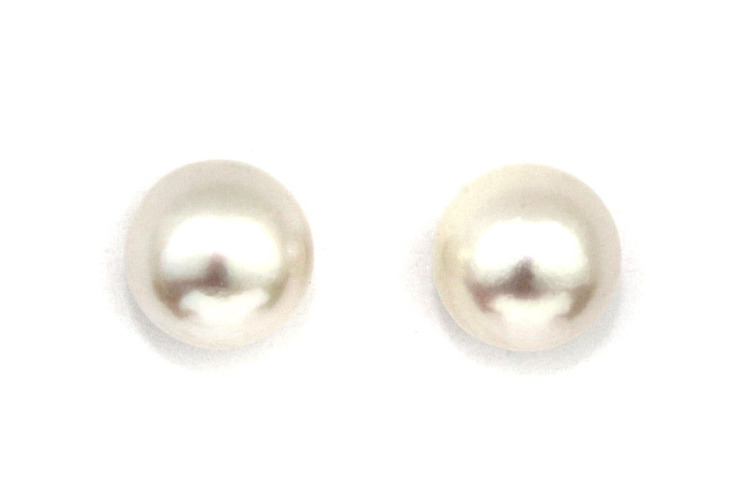 Modern Pair of Sea-Water Cultured Pearl Stud Earrings in 18 Carat White Gold For Sale