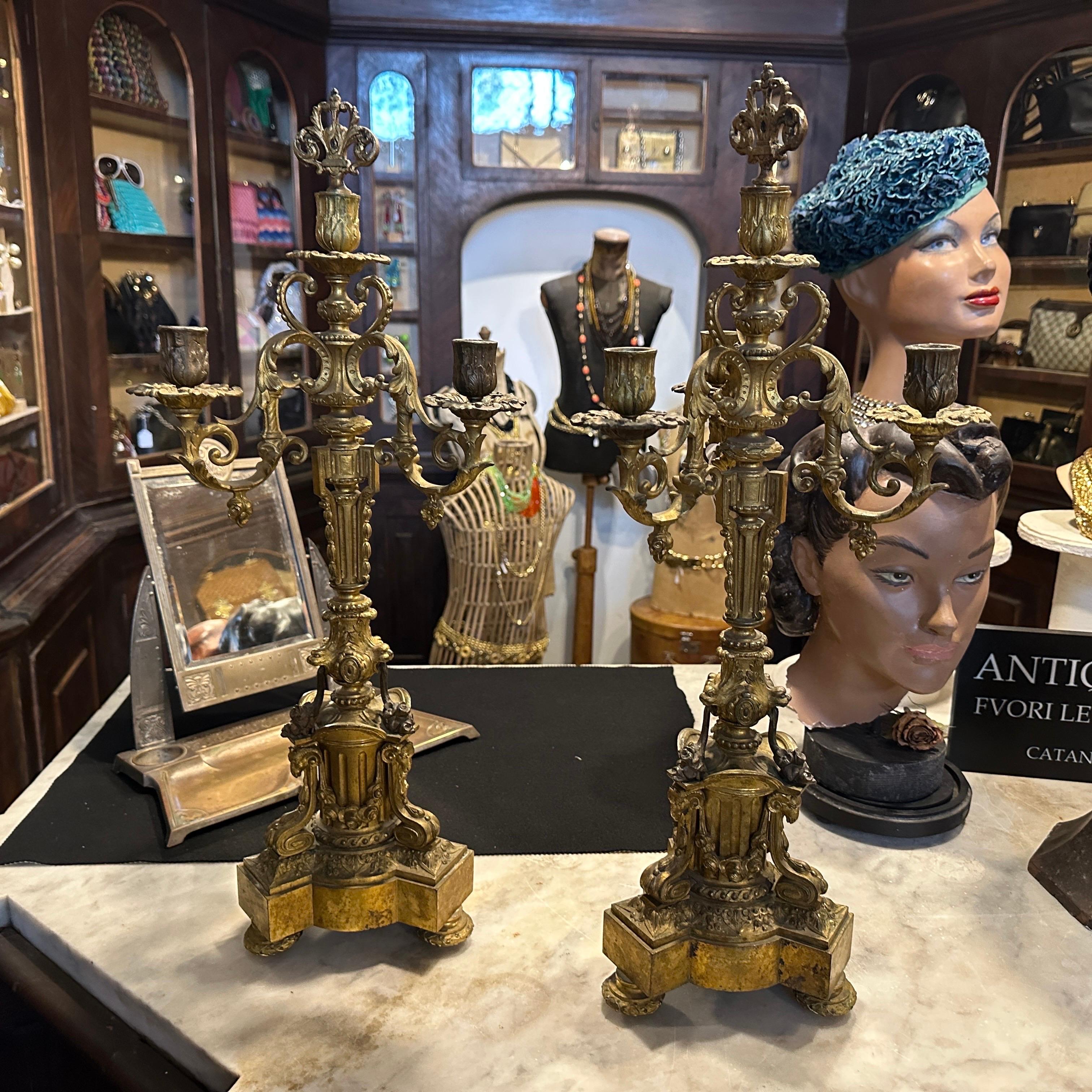 A Pair of Second Empire Gilded Bronze Italian Candelabras For Sale 11