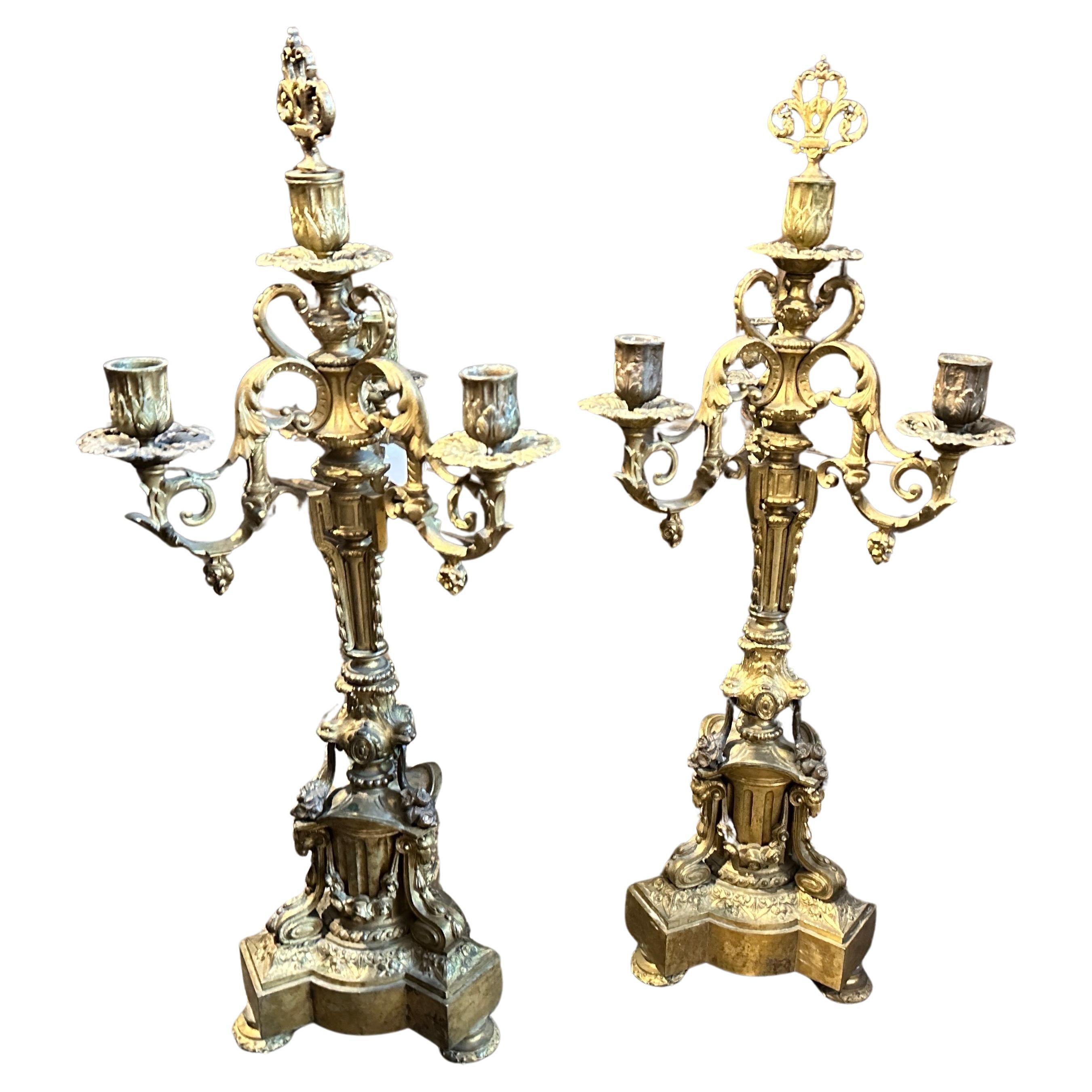 Pair of 19th Century Italian Second Empire Gilded Bronze Candelabras
Add timeless grandeur to your space with this exceptional pair of Italian Second Empire gilded bronze candelabras, dating to the 19th century. Richly ornate and beautifully cast,