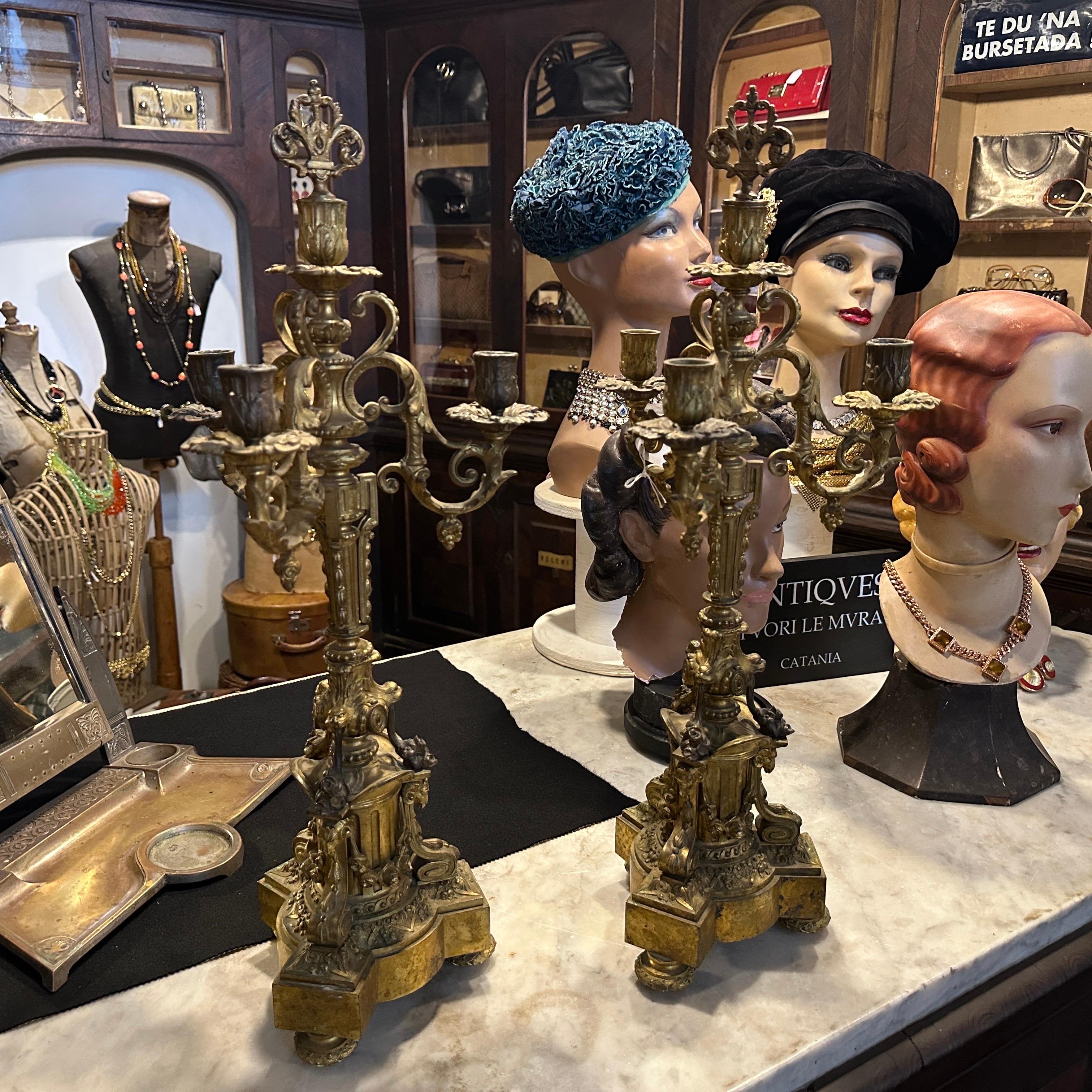 A Pair of Second Empire Gilded Bronze Italian Candelabras In Good Condition For Sale In Catania, Sicilia