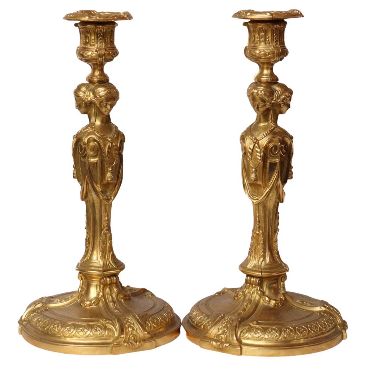 A Pair of Second Half 19th Century French Ormolu Louis XVI Style Candlesticks  In Good Condition In Saint-Ouen, FR