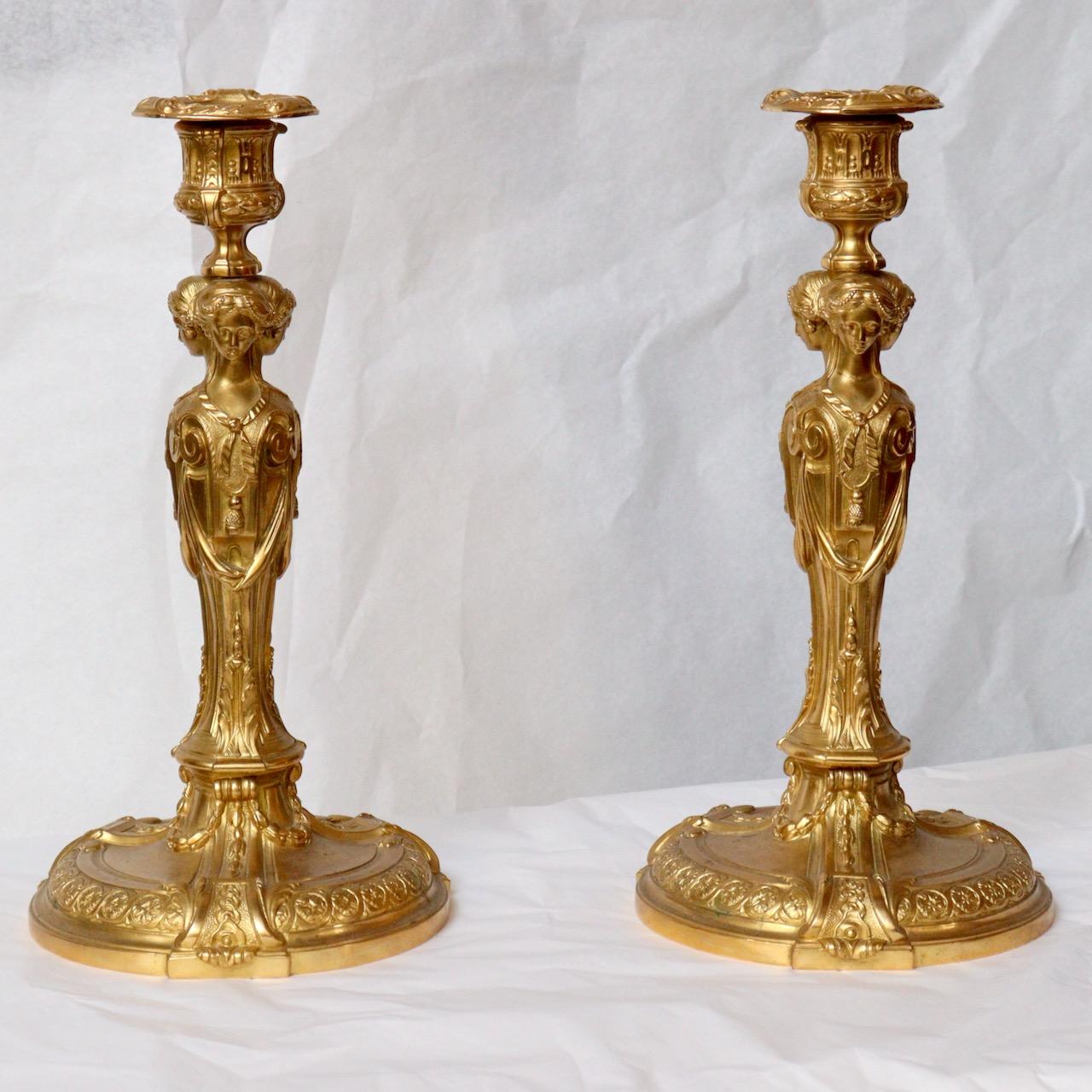 Mid-19th Century A Pair of Second Half 19th Century French Ormolu Louis XVI Style Candlesticks 