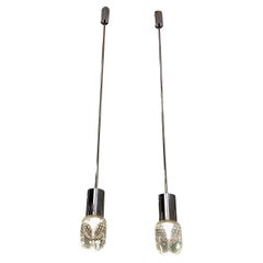 A pair of Seguso Murano glass and chrome pendant lights, Gino Sarfatti, Arteluce