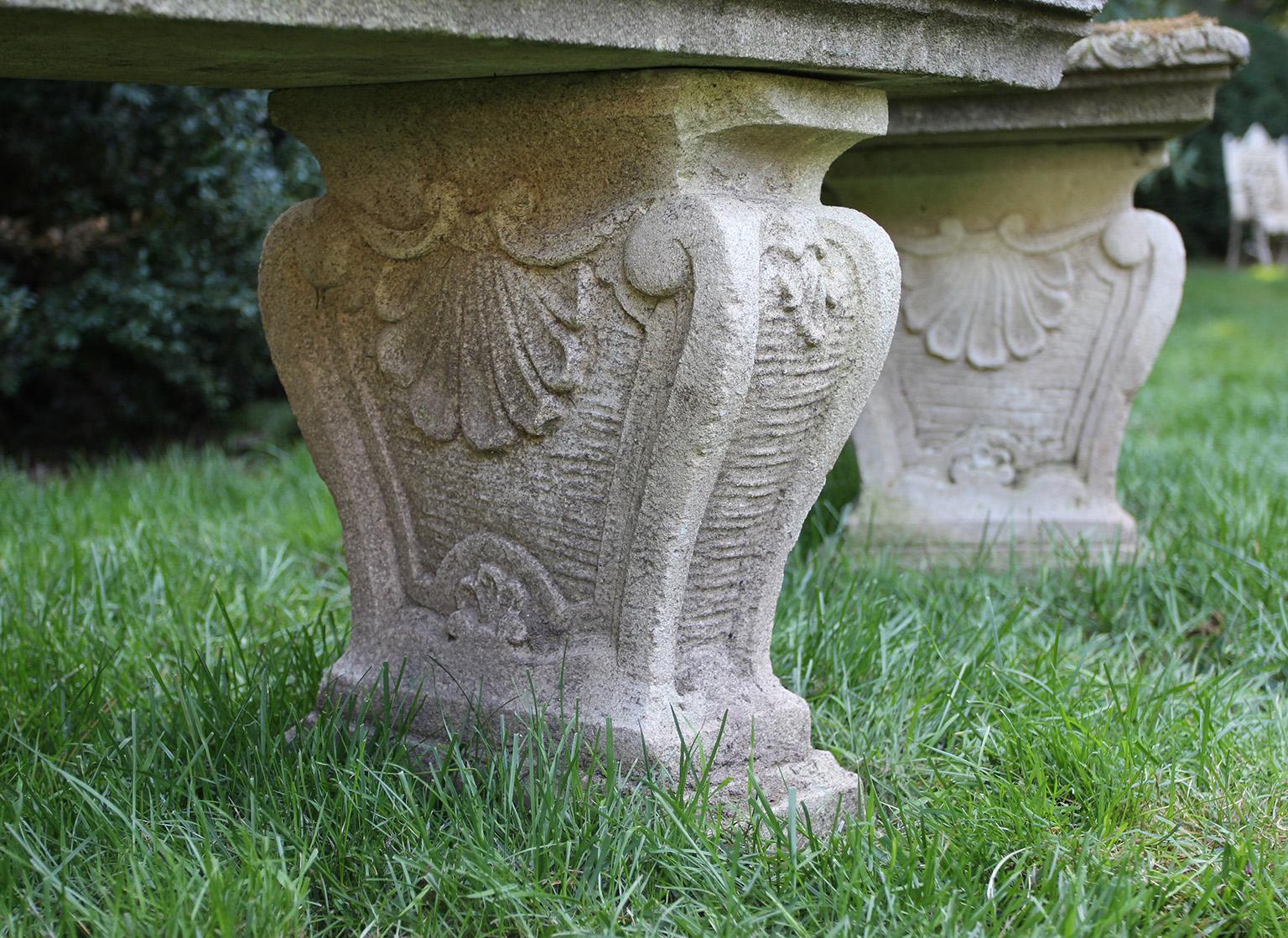 Pair of Semi-Circular Carved Stone Benches 2