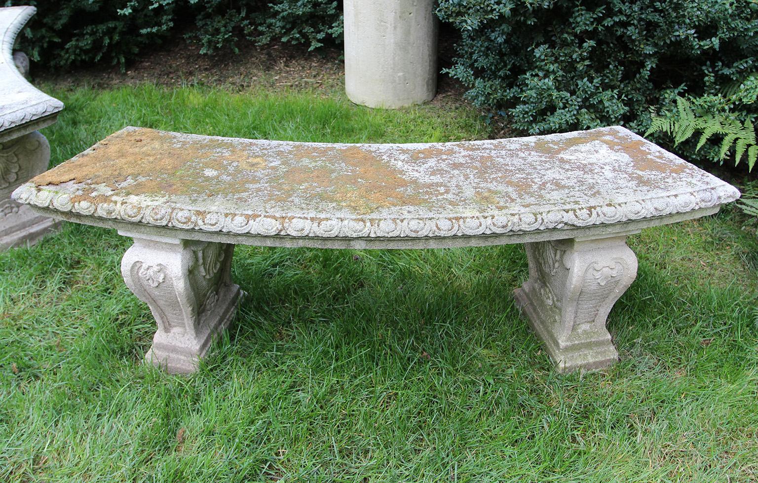 Italian Pair of Semi-Circular Carved Stone Benches