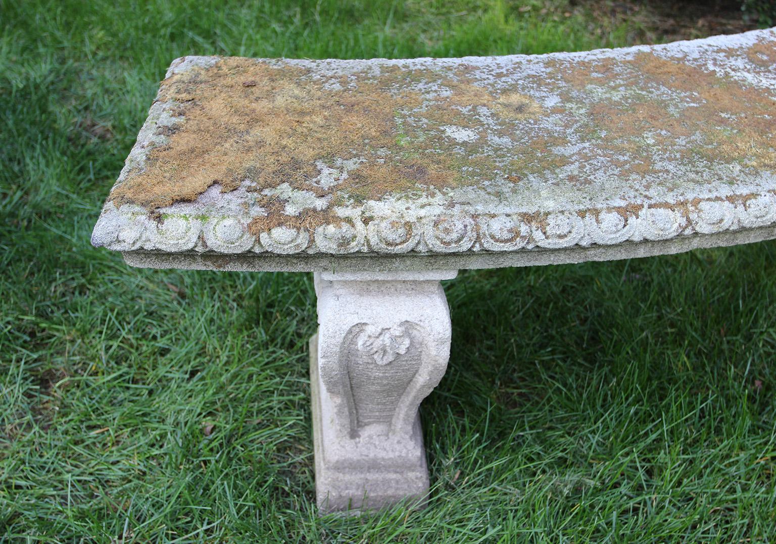 Mid-20th Century Pair of Semi-Circular Carved Stone Benches