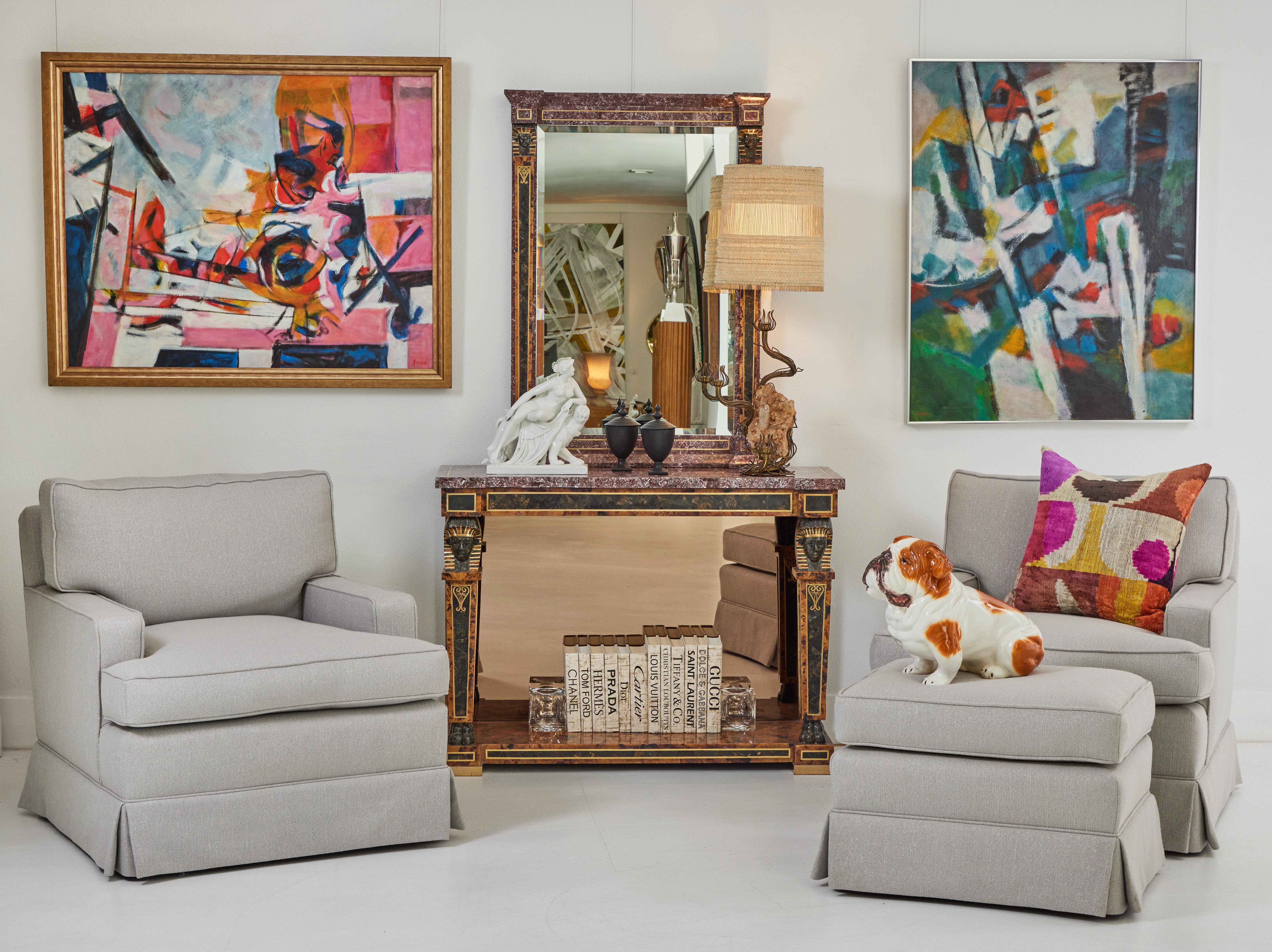Pair of Seniah Chairs with an Ottoman by Billy Haines Inc 4