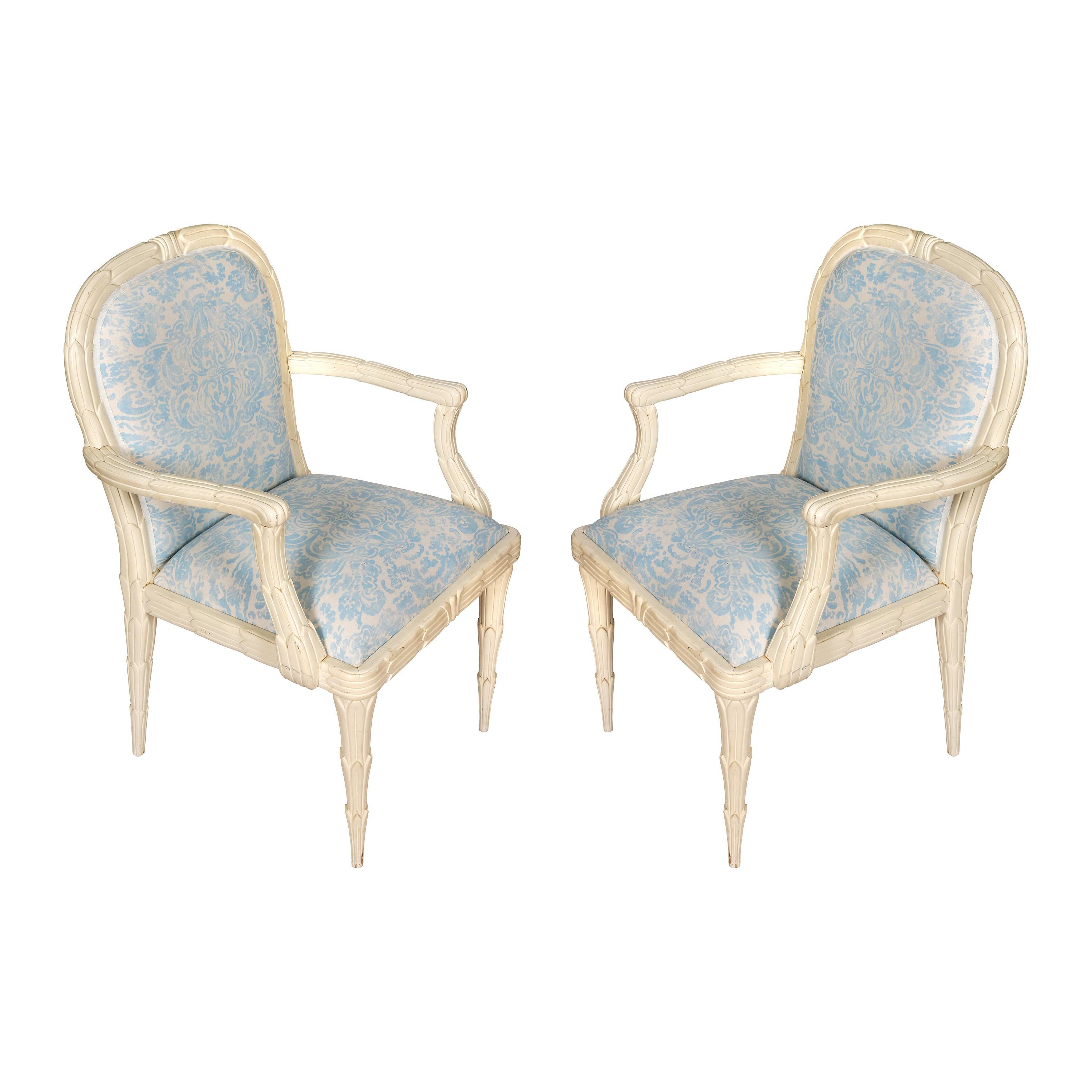 Pair of Serge Roche Armchairs in China Seas Fabric