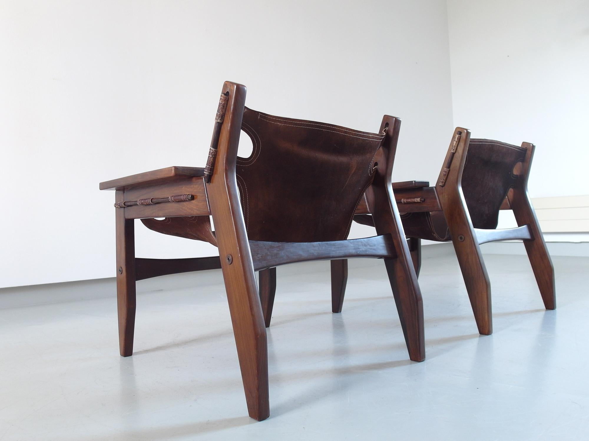 Leather Pair of Sergio Rodrigues Kilin Lounge Chairs for Oca, Brazil, 1973 For Sale