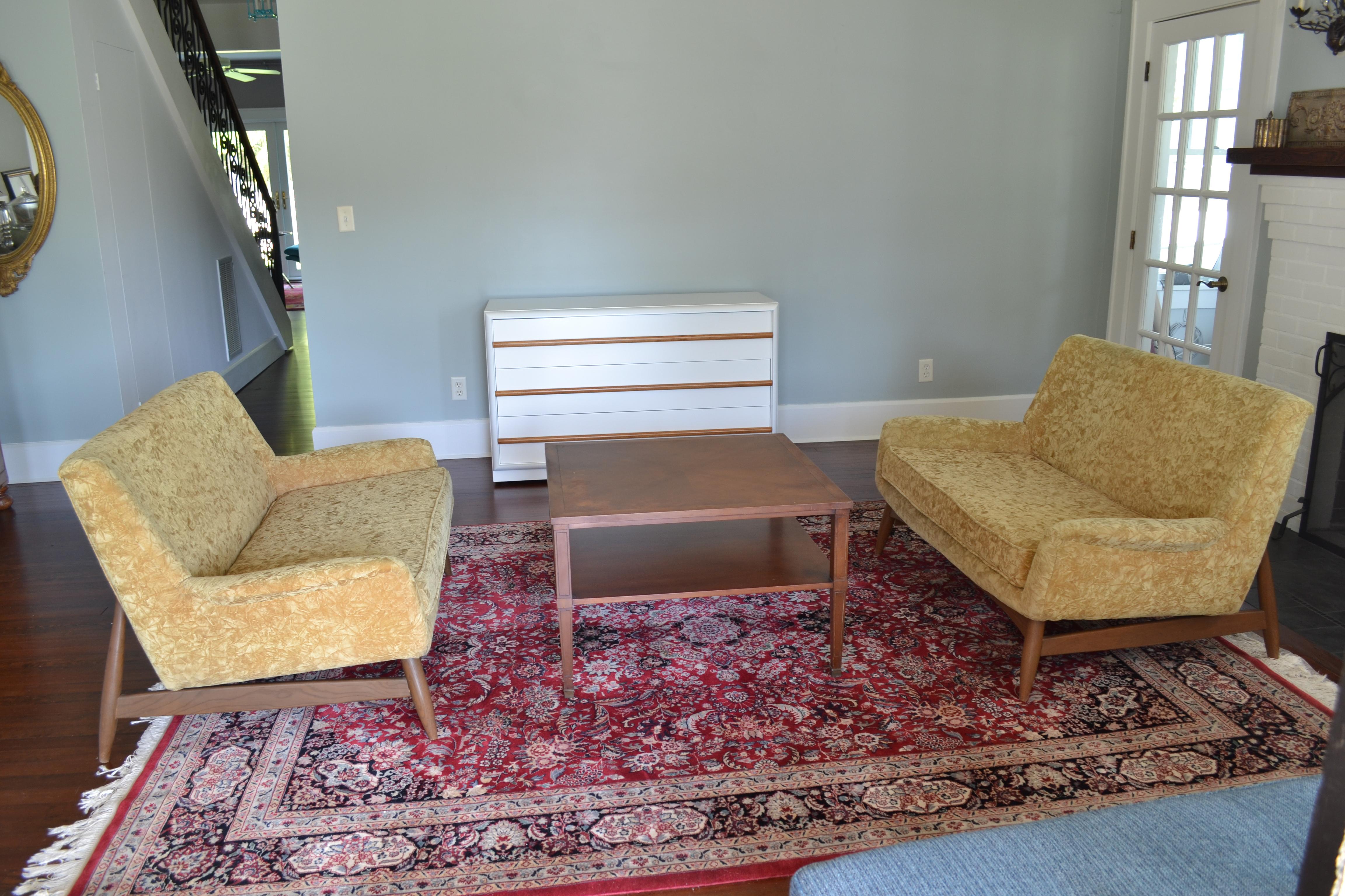 Mid-20th Century Pair of Settees Designed by Walter Baermann for Prestige Furniture