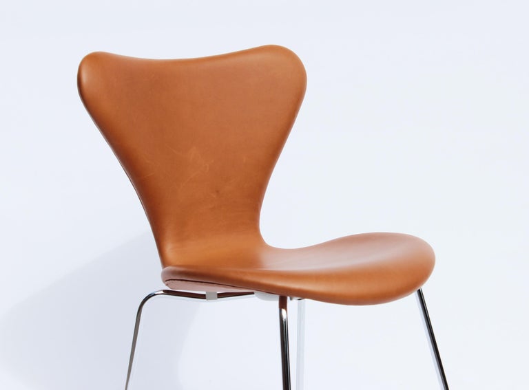 Pair of Seven Bar Stools, Model 3187, with Cognac Leather by Arne Jacobsen  at 1stDibs