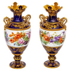 A Pair Of Sevres Porcelain Cobalt-Blue Ground Vases Adélaïde, 2eme Grandeur