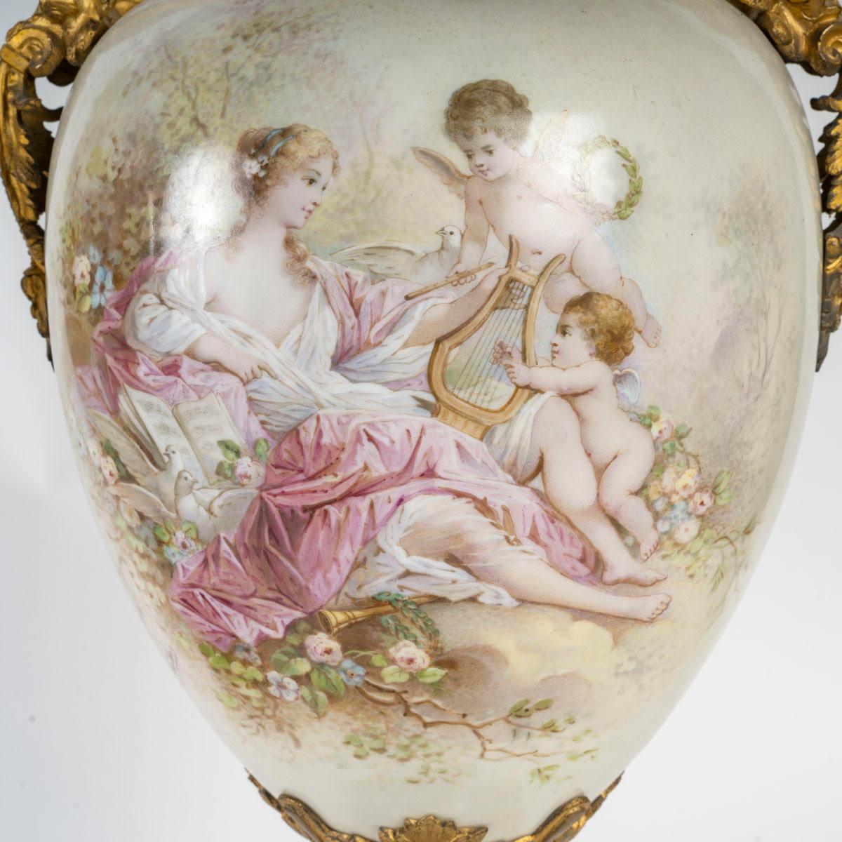 French A Pair of Sèvres Porcelain Covered Vases, 19th Century, Napoleon III Period.