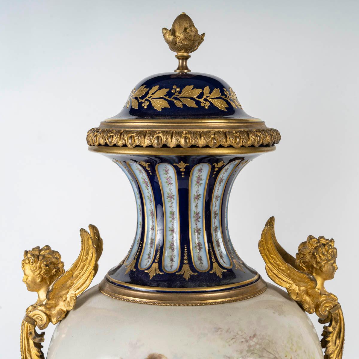 Enameled A Pair of Sèvres Porcelain Covered Vases, 19th Century, Napoleon III Period.