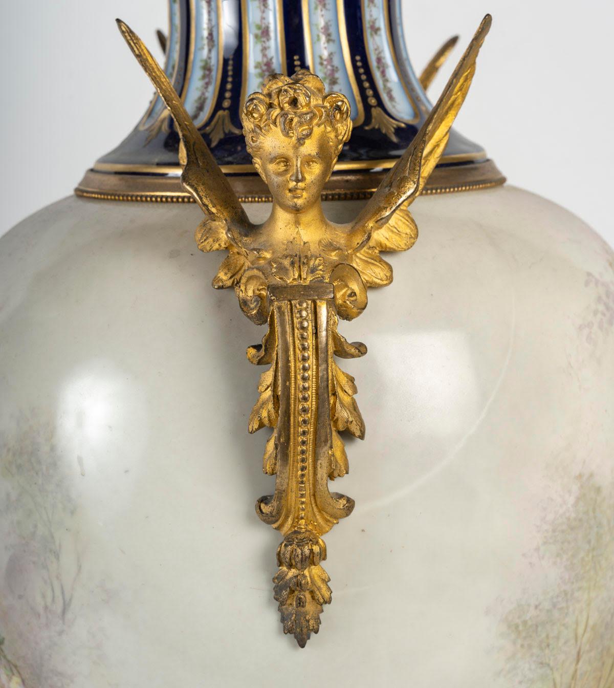A Pair of Sèvres Porcelain Covered Vases, 19th Century, Napoleon III Period. In Good Condition In Saint-Ouen, FR