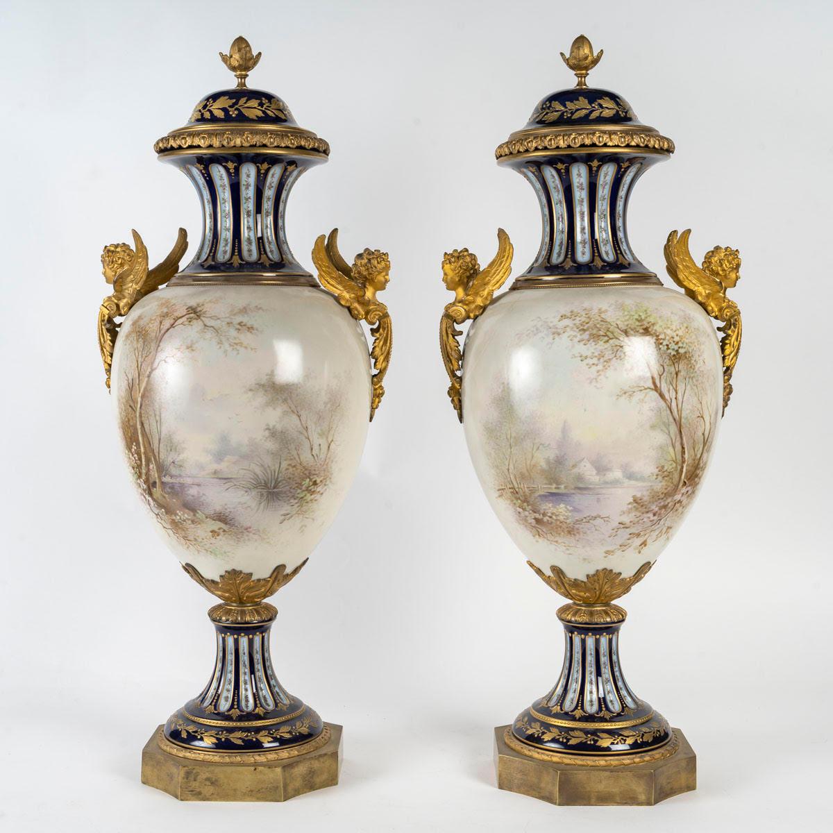 A Pair of Sèvres Porcelain Covered Vases, 19th Century, Napoleon III Period. 1