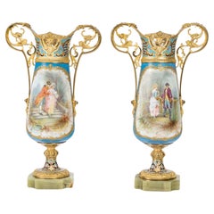 Antique A Pair of Sèvres Porcelain Vases, Gilt Bronze and Enamelled, Napoleon III Period