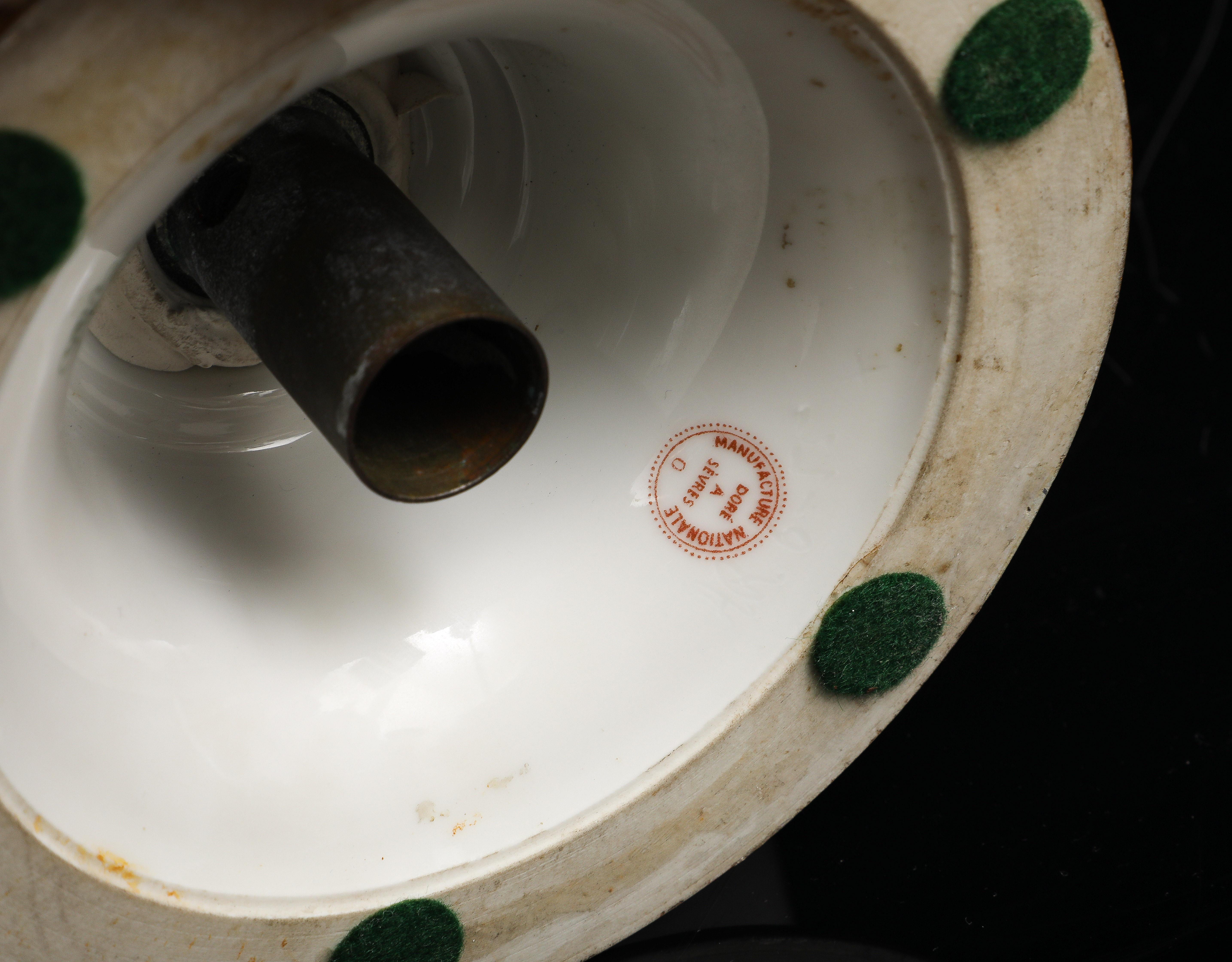 A Pair of Sevres Porcelain White Ground & 24K Gold vases w Lion Head Handles in vendita 8