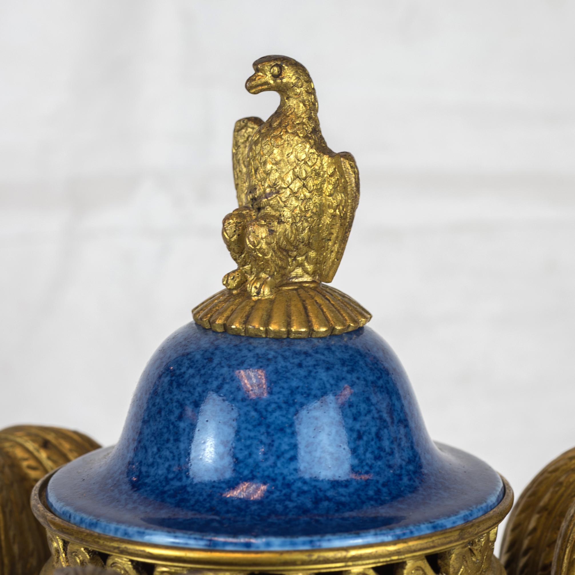 19th Century A Pair of Sèvres Style Cobalt Blue-Ground and Ormolu Mounted Brule Parfums  For Sale