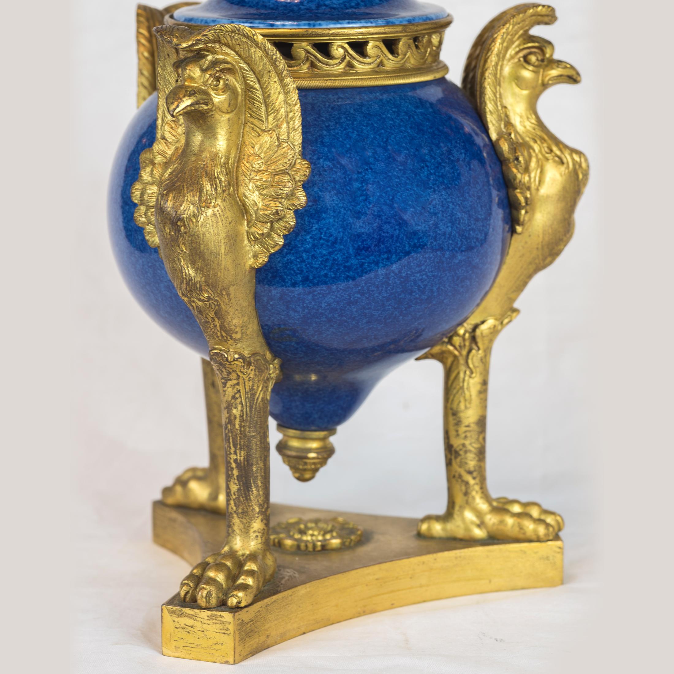Bronze A Pair of Sèvres Style Cobalt Blue-Ground and Ormolu Mounted Brule Parfums  For Sale