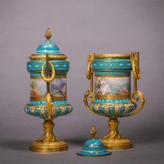 A Pair of Sèvres-Style Gilt-Bronze Mounted Porcelain Vases