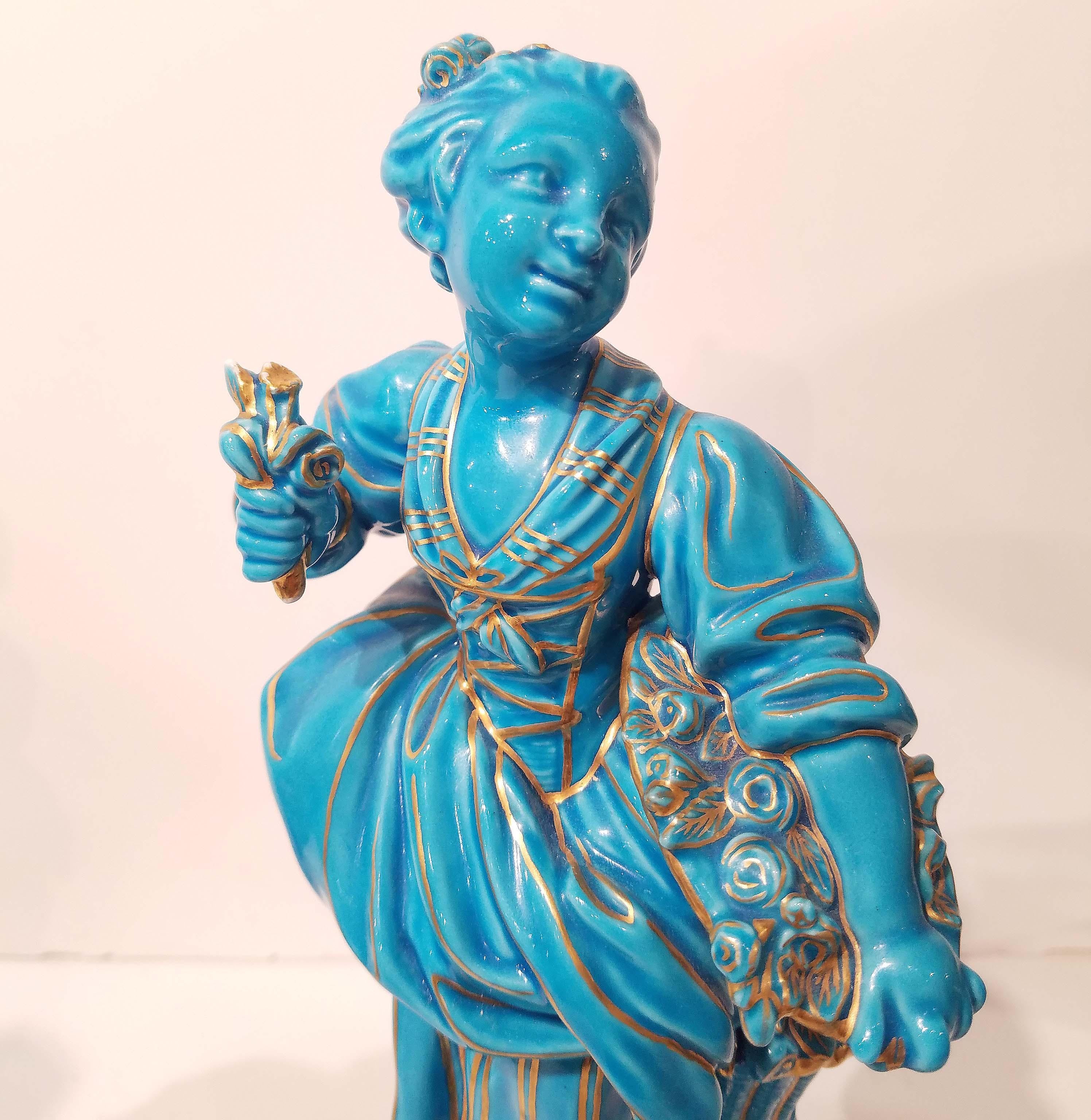 Pair of Sevres Style Porcelain Turquoise-Glazed Figures, 19th Century In Good Condition In New York, NY