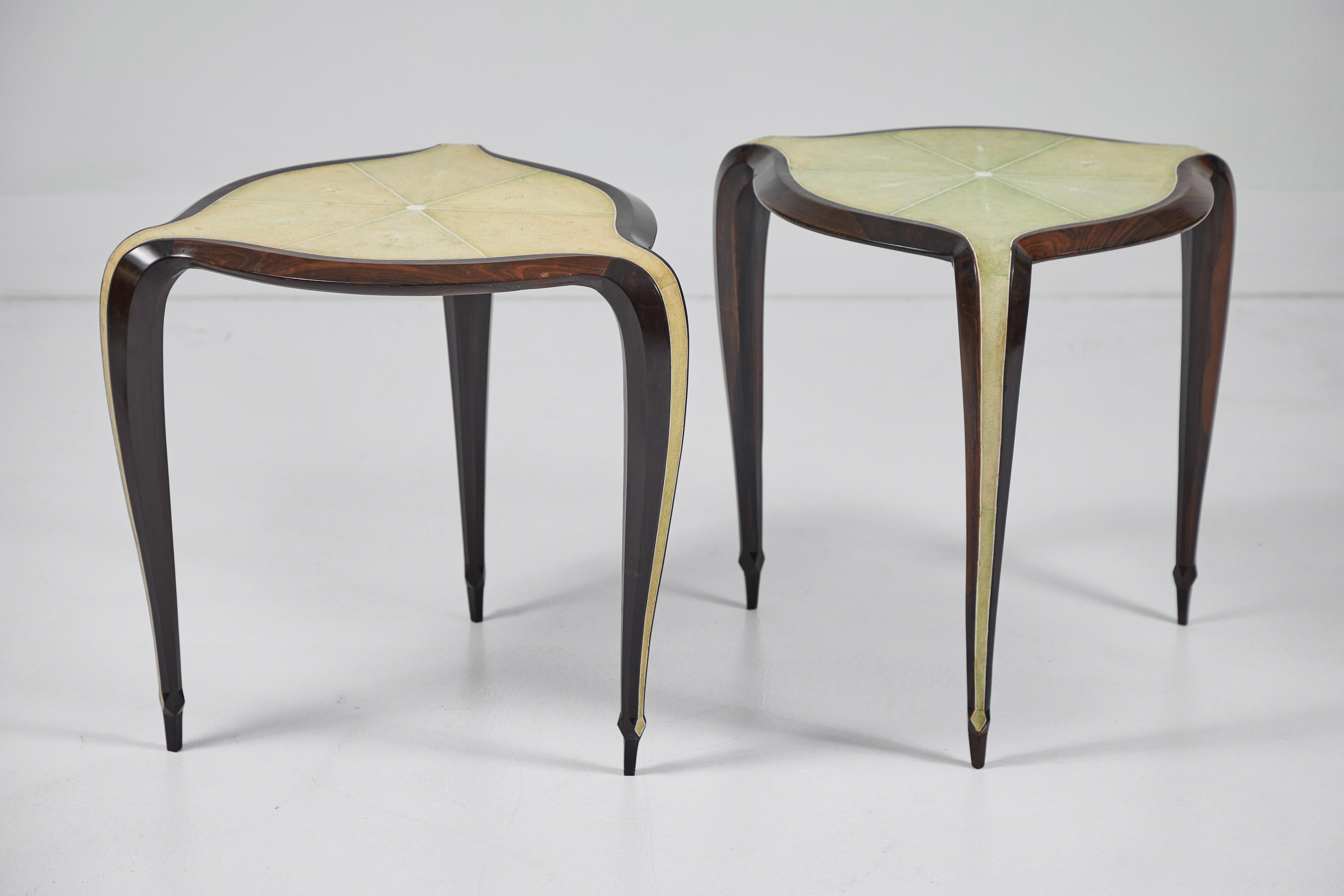 Art Deco Pair of Shagreen and Rosewood Side Tables after Clement Rousseau