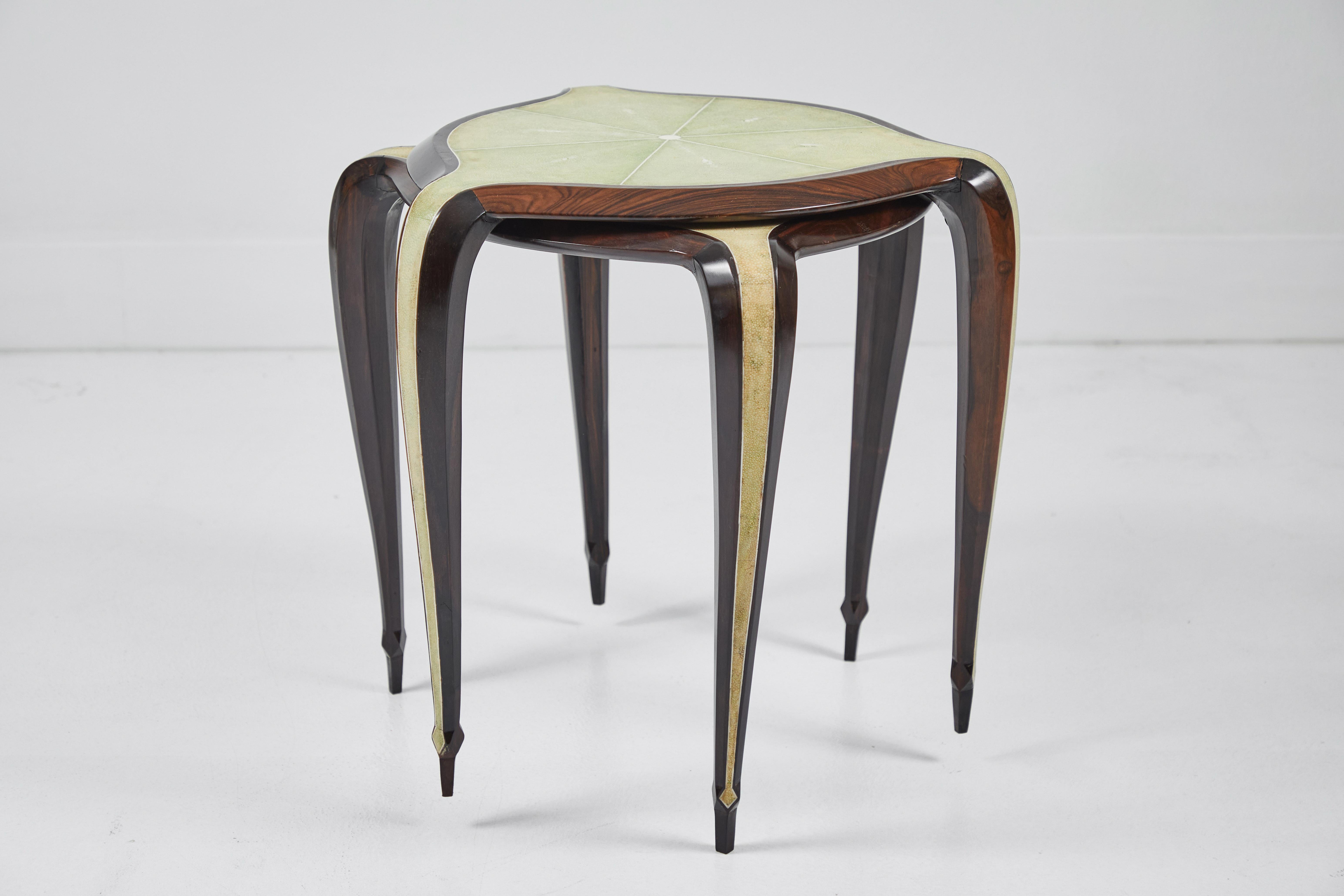 Mid-20th Century Pair of Shagreen and Rosewood Side Tables after Clement Rousseau