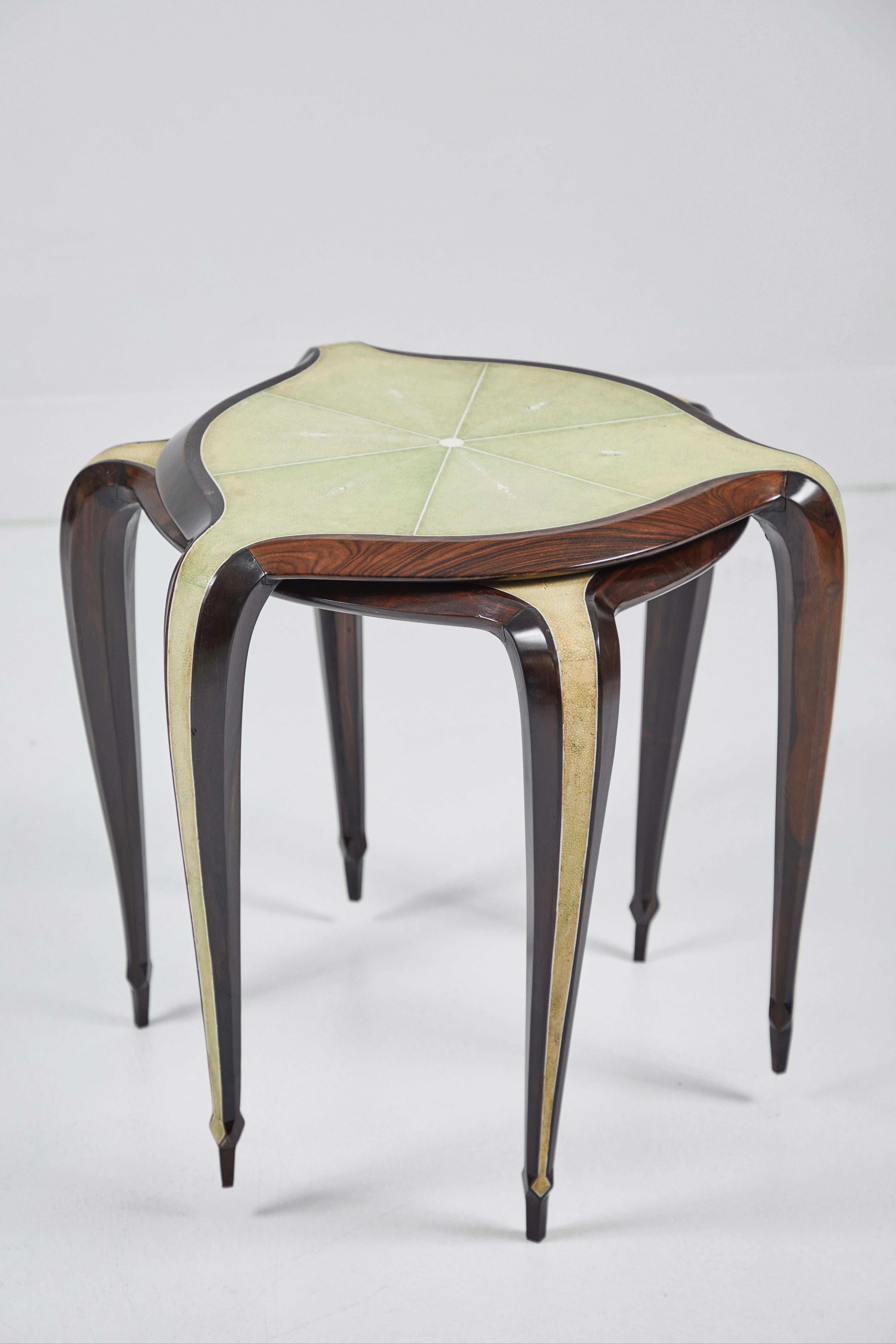 Bone Pair of Shagreen and Rosewood Side Tables after Clement Rousseau