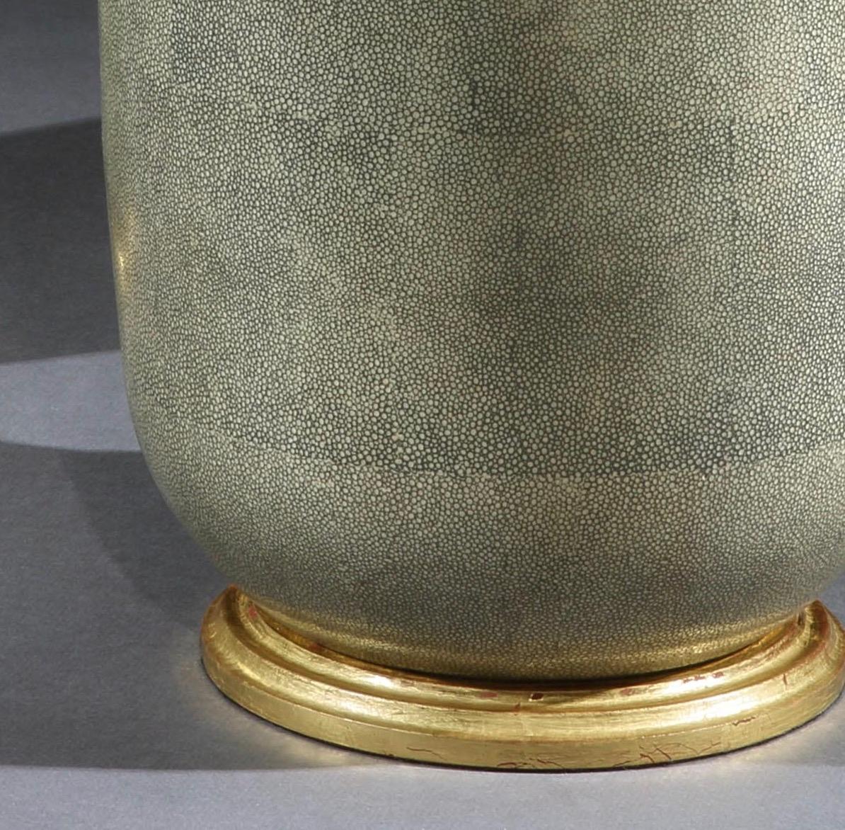 Pair of Green Chinese Porcelain Shagreen Table Lamps 1