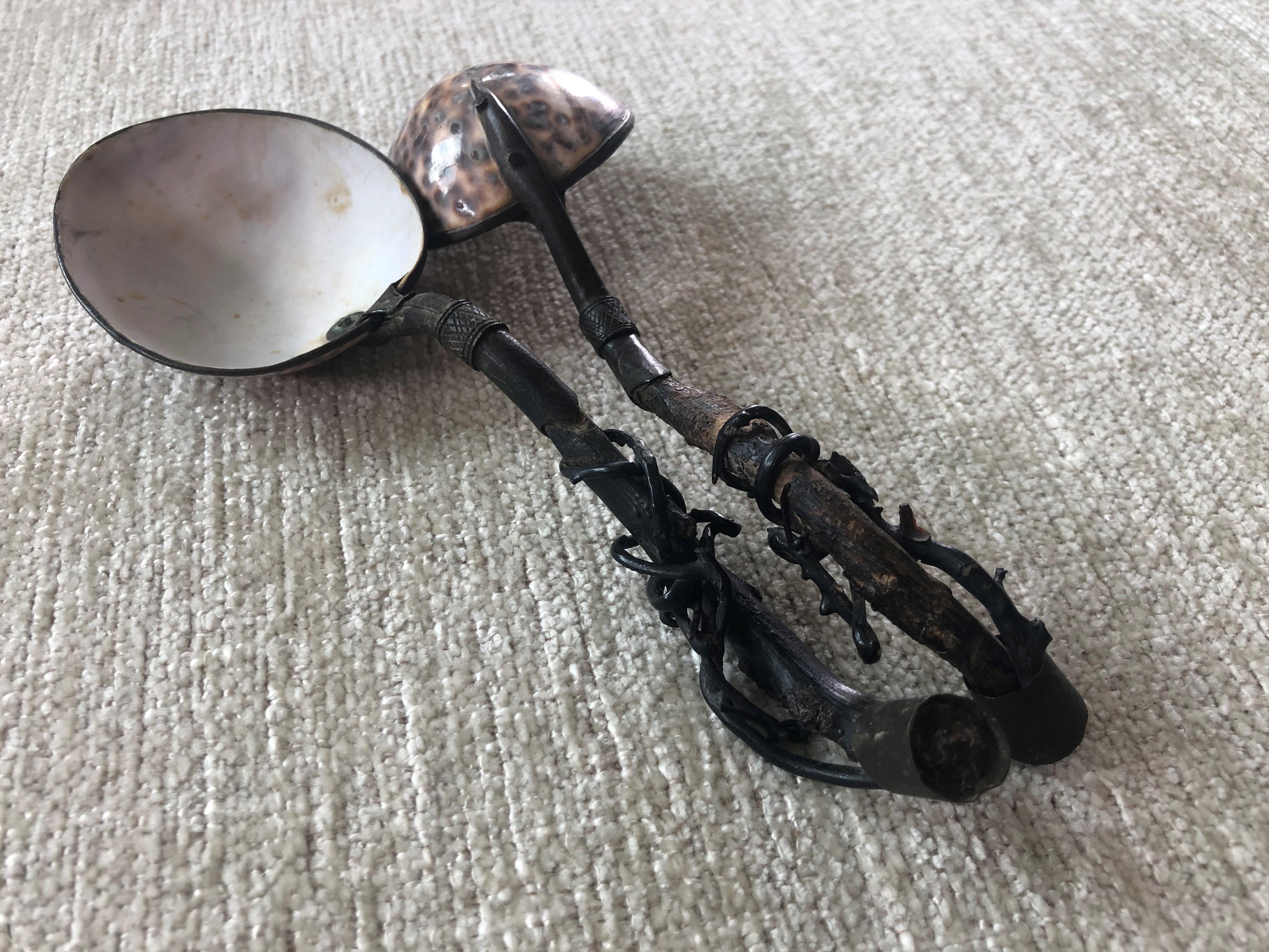 19th Century Pair of Shell and Twisted Root Japanese Spoons Early 19th C For Sale