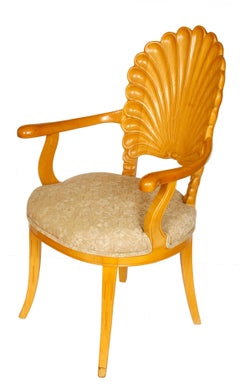 Pair of Shell Back Armchairs with Floral Upholstery