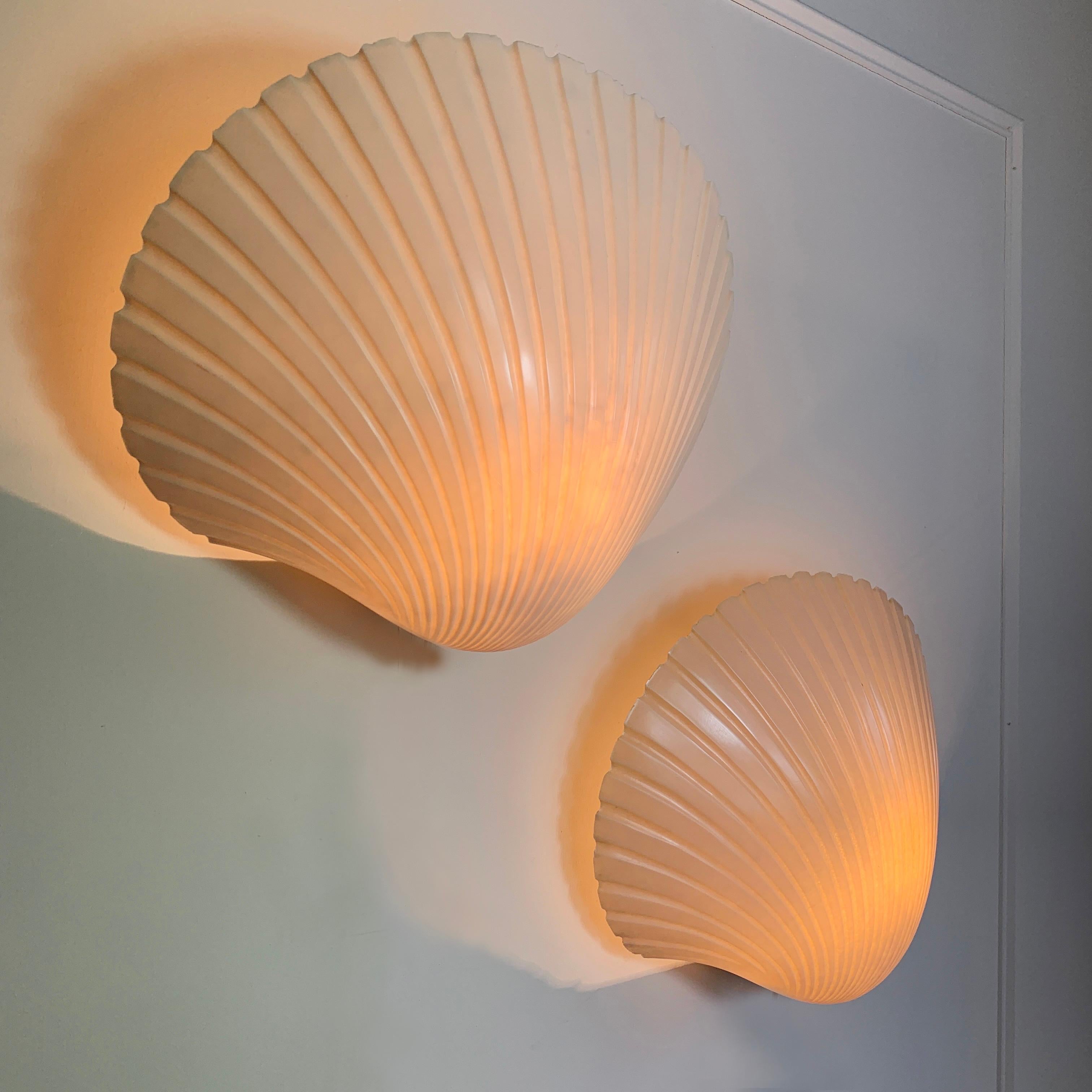 Mid-20th Century White Shell Wall Lamps by Michèle Mahé and André Cazenave France 1970's