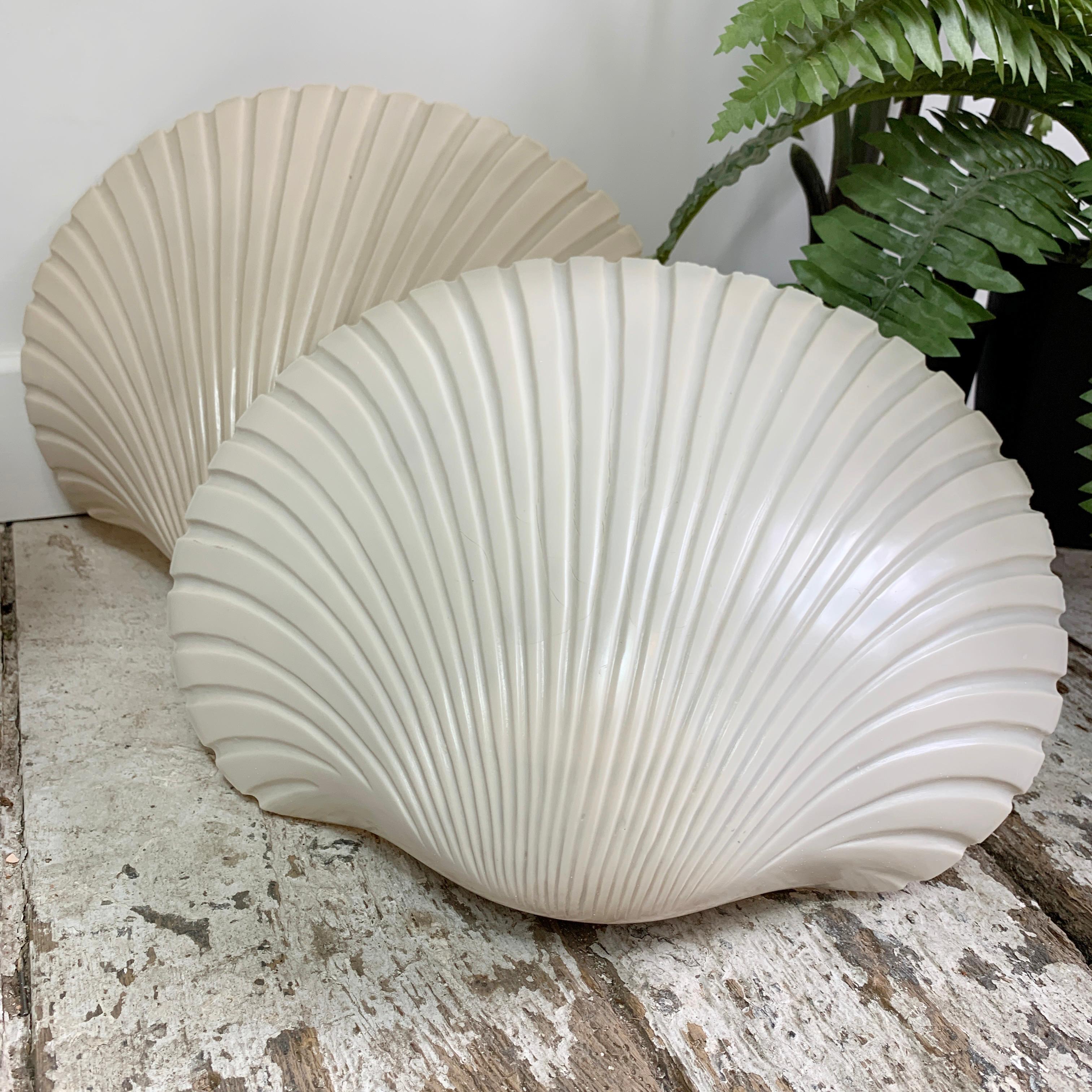 Fiberglass White Shell Wall Lamps by Michèle Mahé and André Cazenave France 1970's