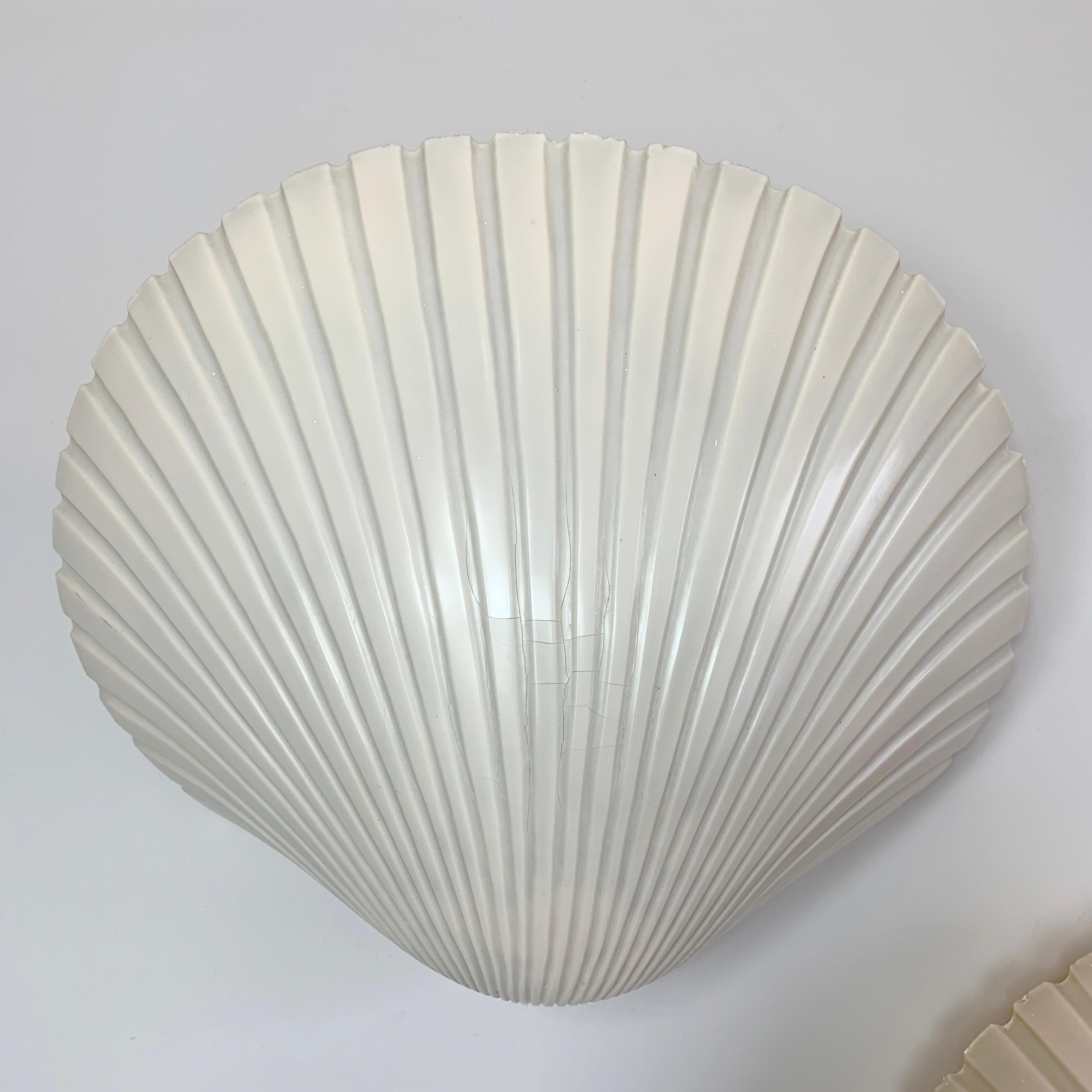 Mid-Century Modern White Shell Wall Lamps by Michèle Mahé and André Cazenave France 1970's