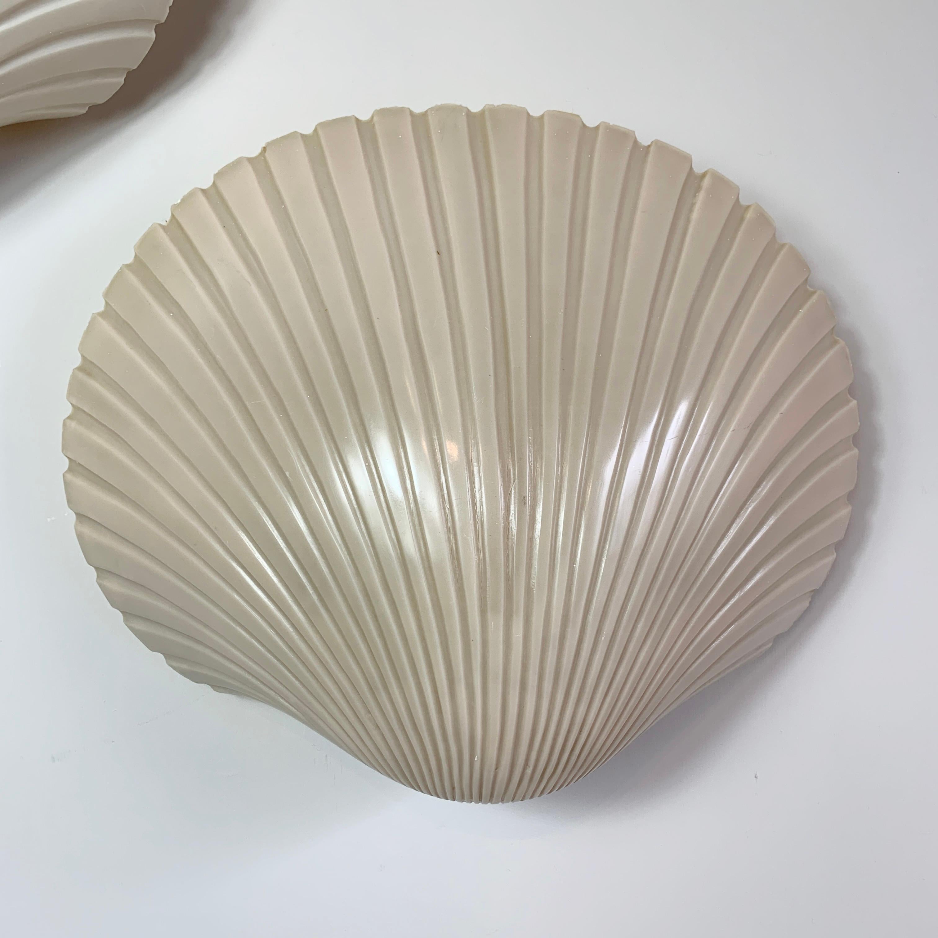 Molded White Shell Wall Lamps by Michèle Mahé and André Cazenave France 1970's