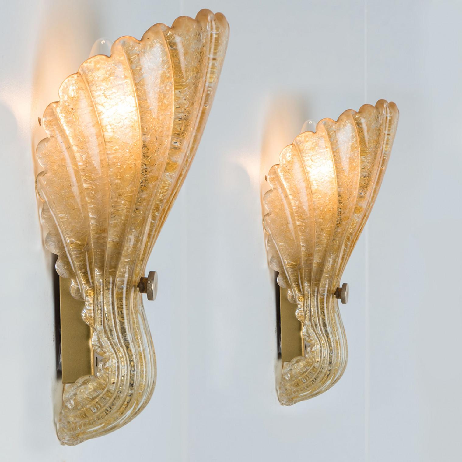 A pair of Shell Wall Lights Murano Glass Barovier & Toso, Italy, 1969 For Sale 2