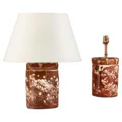 Pair of Sicilian Pharmacy Jars with Marbleised Glaze as Lamps