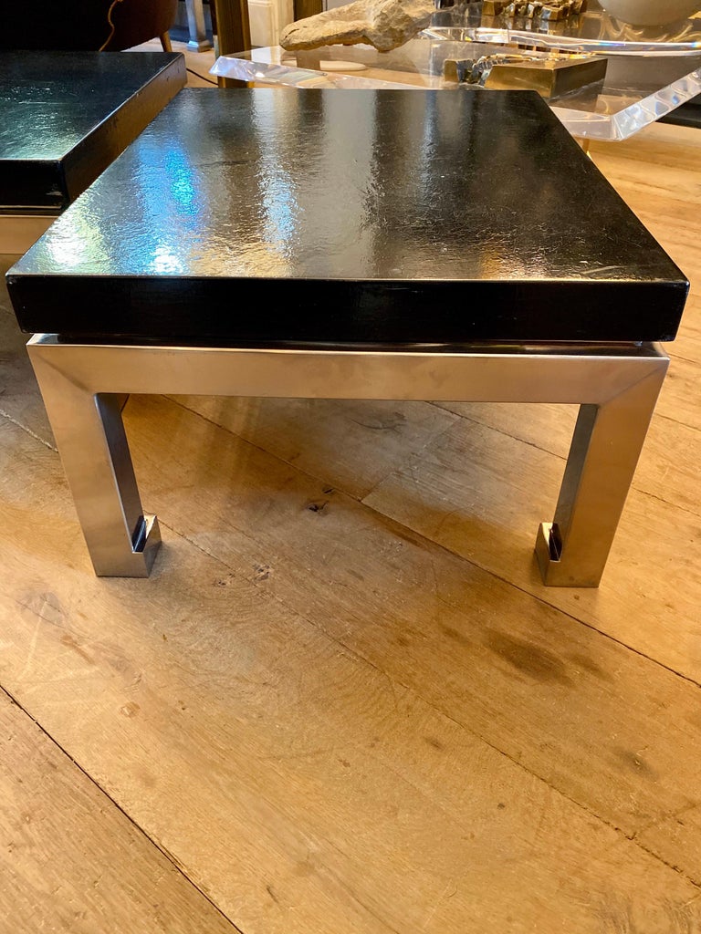 Brushed Pair of Side Tables by Guy Lefevre for Maison Jansen For Sale