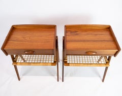 Pair of Side Tables in Teak with Paper Cord Shelf of Danish Design, 1960s