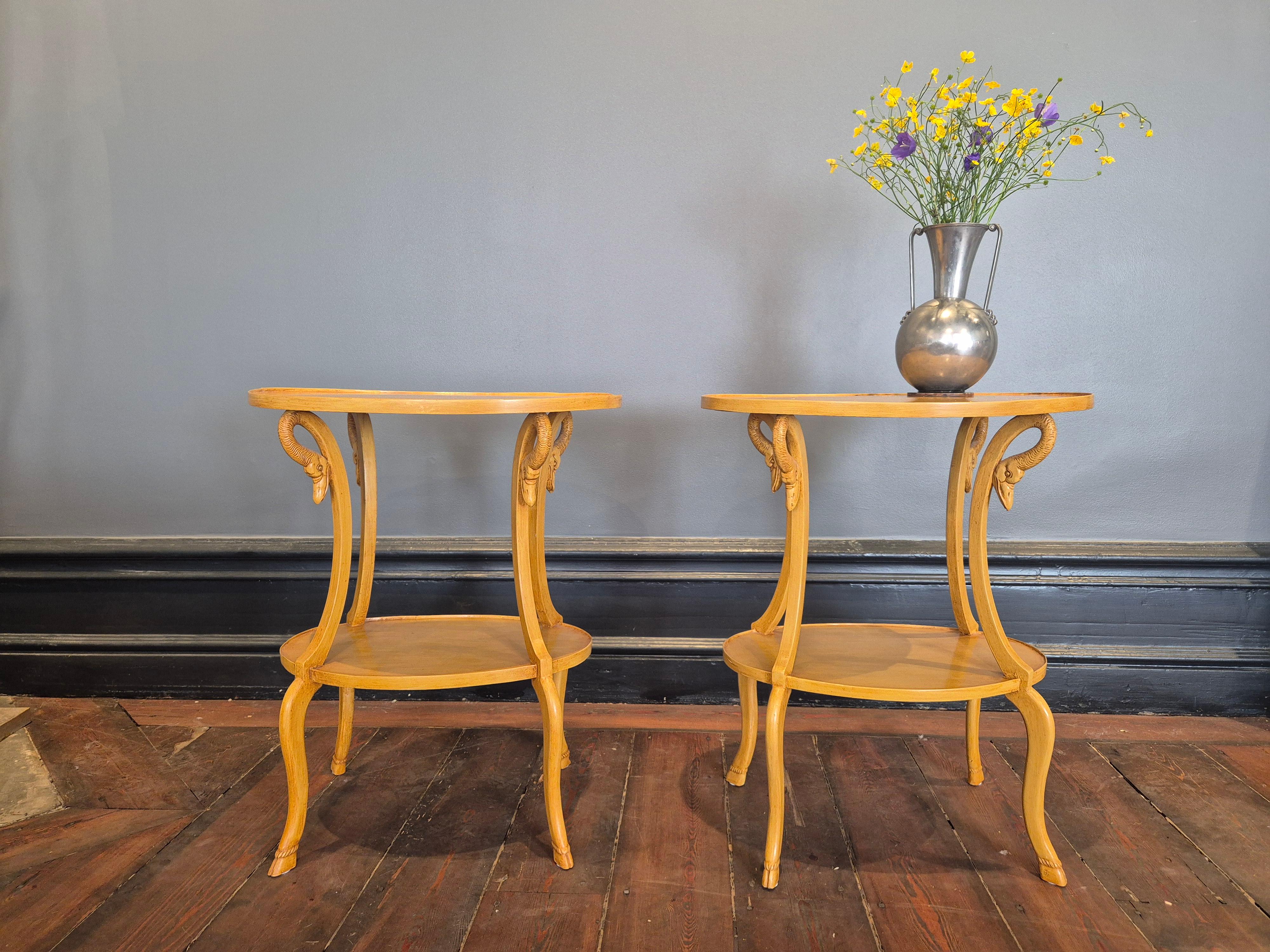 20th Century A pair of sidetables with decor of swans. Empire Style, Italy mid-1900s For Sale