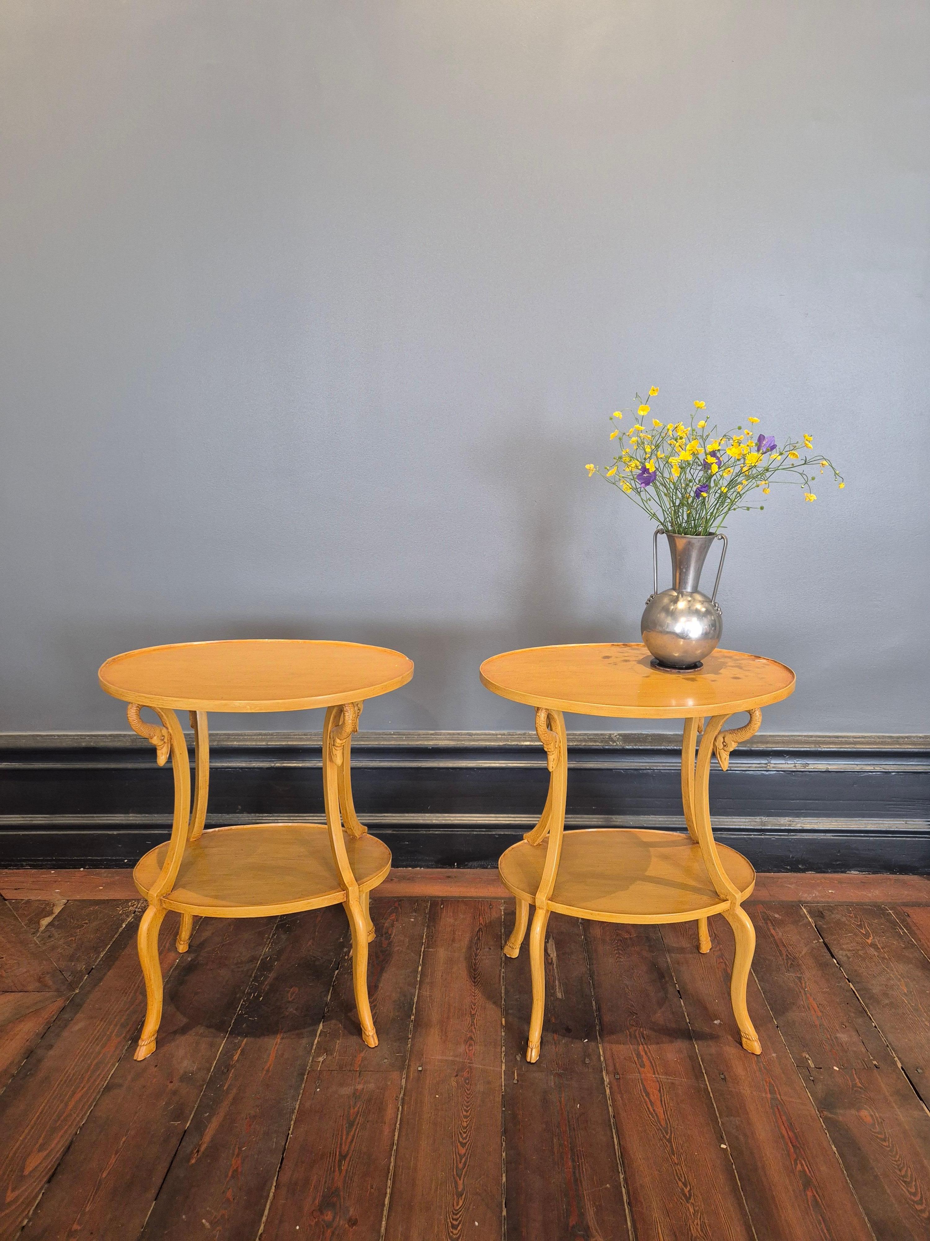 Wood A pair of sidetables with decor of swans. Empire Style, Italy mid-1900s For Sale