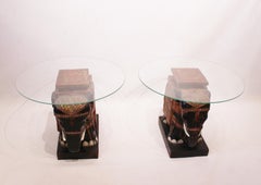 Pair Of Sidetables With Glass Plate & Bottom Of Chinese Elephants From 1880s