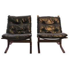 Pair of Siesta Easy Chairs of Black Leather by Ingmar Relling, 1960s
