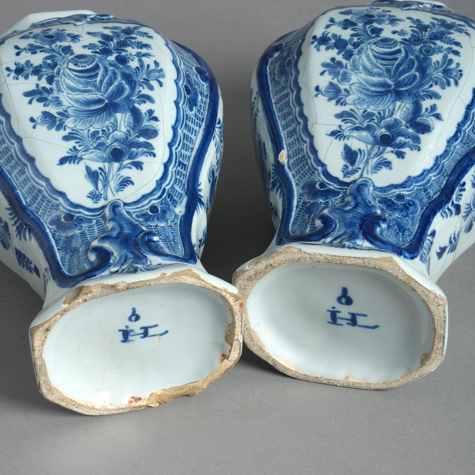 Late 18th Century Pair of Signed 18th Century Delft Lidded Vases